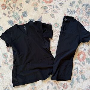 Med Couture Black V-Neck Short Sleeve Scrub Tops (two)